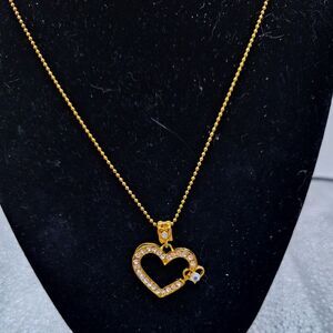 Gold Tone Open Heart Charm Pendant Necklace Rhinestone Elegant Bling NWT 18"